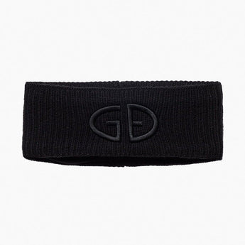 Black Goldbergh ribbed knit headband with centered GD embroidery
