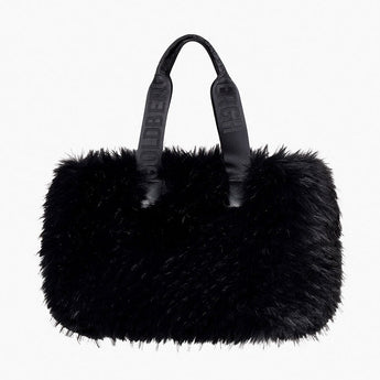 Goldbergh Mia black faux fur shopper bag with embossed handles
