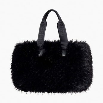 Goldbergh Mia black faux fur shopper bag with embossed handles