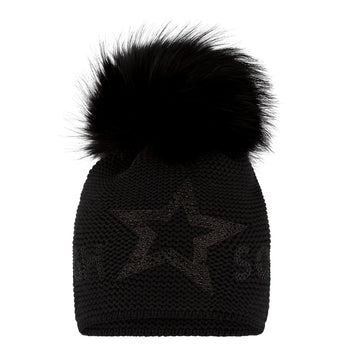 Black beanie with subtle black glitter star detail