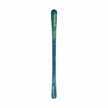 Stöckli Laser SX carving ski dark teal with lime green diagonal stripes