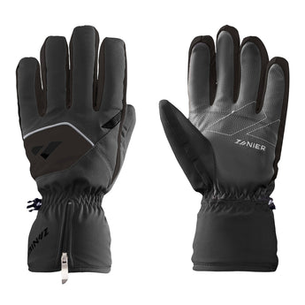 ZANIER Reith M black ski gloves with textured grip and vertical wrist zipper