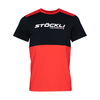 Stoeckli WRT black and red color-block short sleeve T-shirt with Swiss ski logo