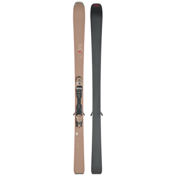 Van Deer H-Power 89 skis full view with matte taupe top sheet, bindings, and black base
