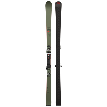 Van Deer Pro skis showing wood grain top sheet and mounted grey bindings