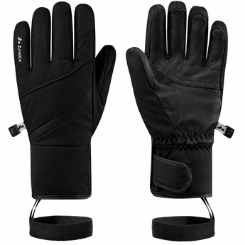 ZANIER Zuers ZB black ski gloves with leather palm and adjustable wrist strap