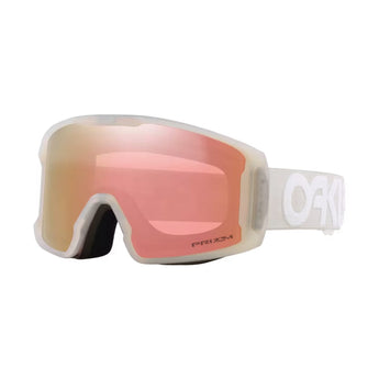 Oakley Line Miner M ski goggle with PRIZM gradient gold-to-pink lens and matte off-white frame