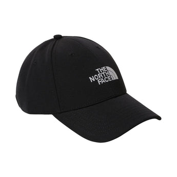 Front view of black The North Face 66 Classic Hat with white embroidered logo and six-panel design