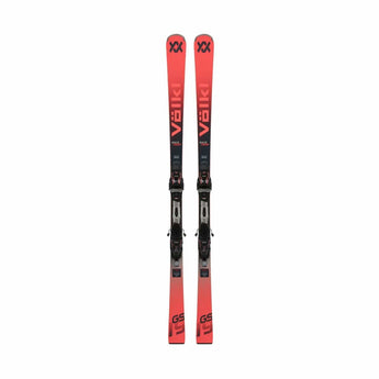 Orange and black striped Völkl RACETIGER GS World Cup skis with halftone GS logo