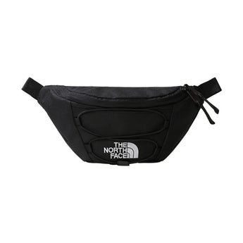 The North Face Jester Lumbar black waist bag front view with embroidered logo