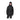 Skier in black outfit carrying black Mammut backpack with visible brand logos