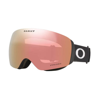 Oakley Flight Deck M ski goggle with black frame and pink-to-amber PRIZM gradient lens