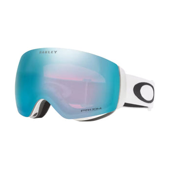 White Oakley Flight Deck M ski goggle with blue-to-pink gradient Prizm lens