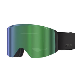 Atomic Four Q L HD ski goggle with blue-to-green gradient lens and black frame