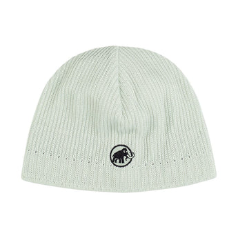 Light green Mammut Sublime Beanie with tapered shape and centered black logo