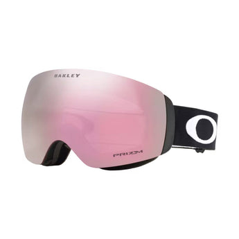 Oakley Flight Deck M ski goggle with black frame and pink-to-silver PRIZM gradient lens