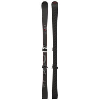 Van Deer H-Power 68 black skis with mounted bindings and red logo stripe