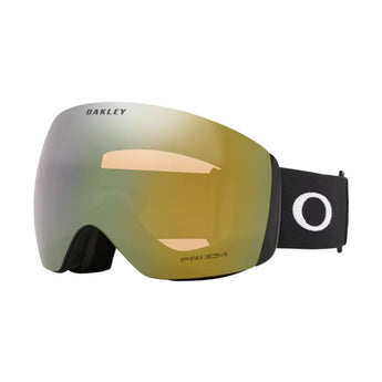 Oakley Flight Deck L ski goggle with black frame and gradient silver-gray to gold-green PRIZM lens