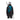 Teal Mammut Nirvana 28L backpack with skis attached on skier back view