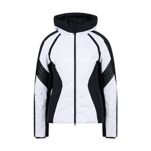 Sportalm Ankara women's white and black ski jacket front view with zipper and pockets