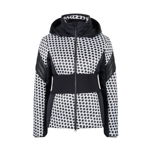 Sportalm Berlin women's ski jacket black houndstooth with fixed hood