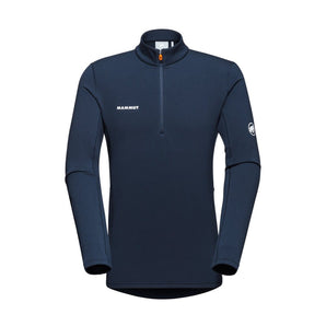 Navy blue Mammut Aenergy ML half zip pullover with orange zipper tab for men