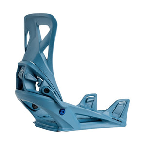 Blue Burton Step On City Streets snowboard binding side view with matte finish and cutout highback