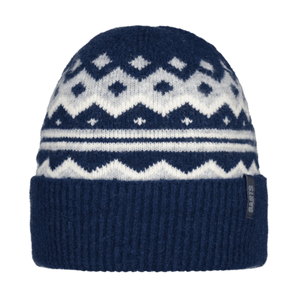 Barts Hintertux Beanie navy blue with white geometric diamond pattern