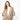 Beige plush faux fur shoulder bag with tan strap worn over hooded coat