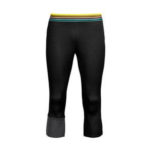 Black Ortovox Fleece Light Pants M front view showing ribbed cuffs and striped waistband
