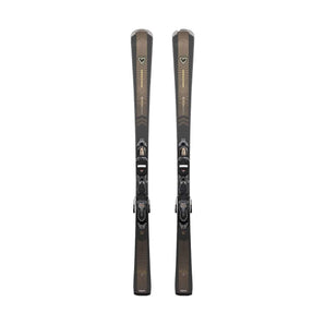 Used Rossignol Nova 8 women's skis with gold geometric pattern and black bindings