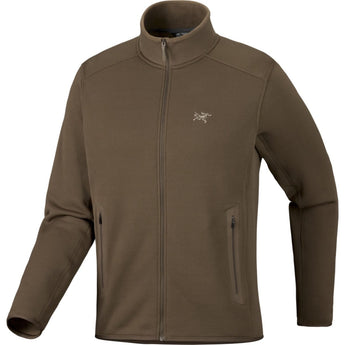 Brown Arcteryx Kyanite full-zip fleece jacket product shot with inner tag
