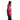 Side profile of women's pink and magenta color-block Arcteryx ski jacket