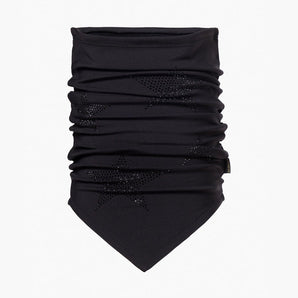 Black Goldbergh Kira Neckwarmer with glitter star pattern and soft stretch knit