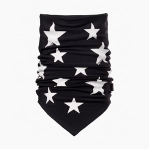 Black Goldbergh Anzu neckwarmer with white star print and brand tag