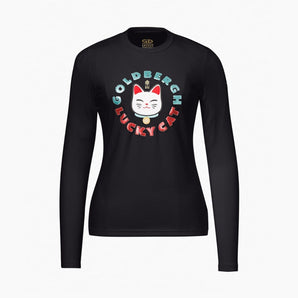 Black Goldbergh Lucky Cat graphic long sleeve shirt front detail