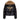 Back of black puffer jacket featuring gold wing graphic and star details