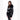 Black puffer jacket with fur collar, gold zippers, and arm patch