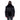 Model wearing black fur-collared puffer jacket with back star motif