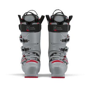 Van Deer VDRBS Pro 13 ski boots in matte grey with red accents and silver buckles