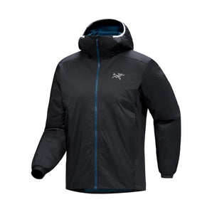 Black Arcteryx Atom Hoody men's midlayer front view on mannequin